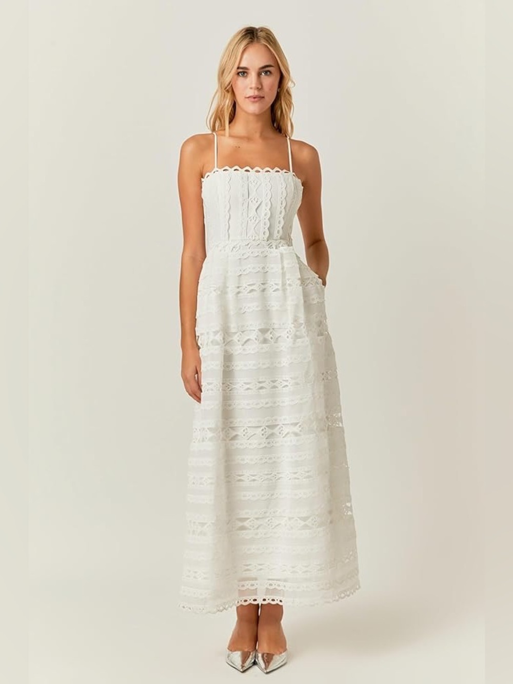 Endless Rose Combination Lace Spaghetti Strap Maxi Dress, size L, NWT
